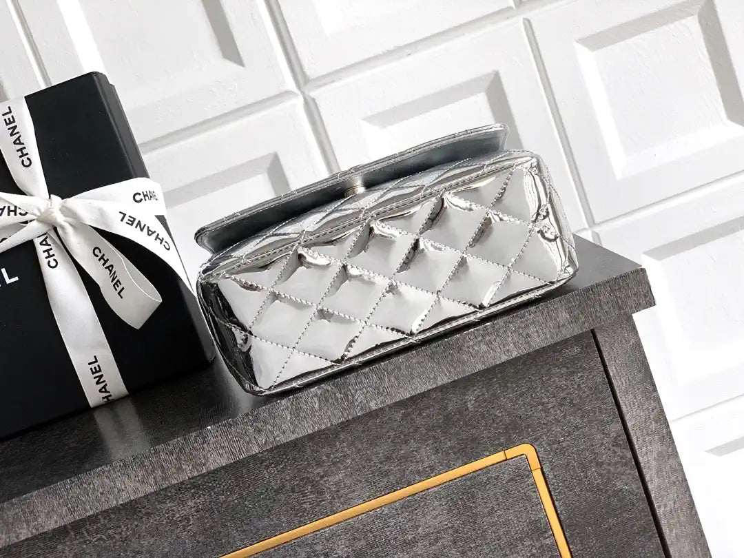 Chanel Evening with Handle Bag Patent leather AS6675 Silver
