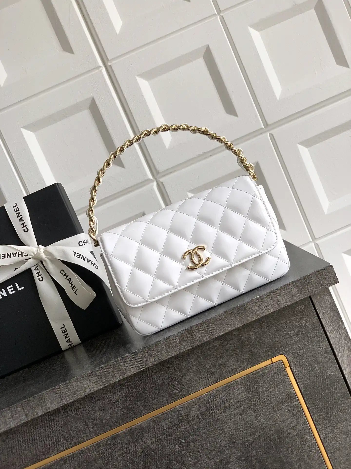Chanel Evening with Handle Bag Patent leather AS6675 White