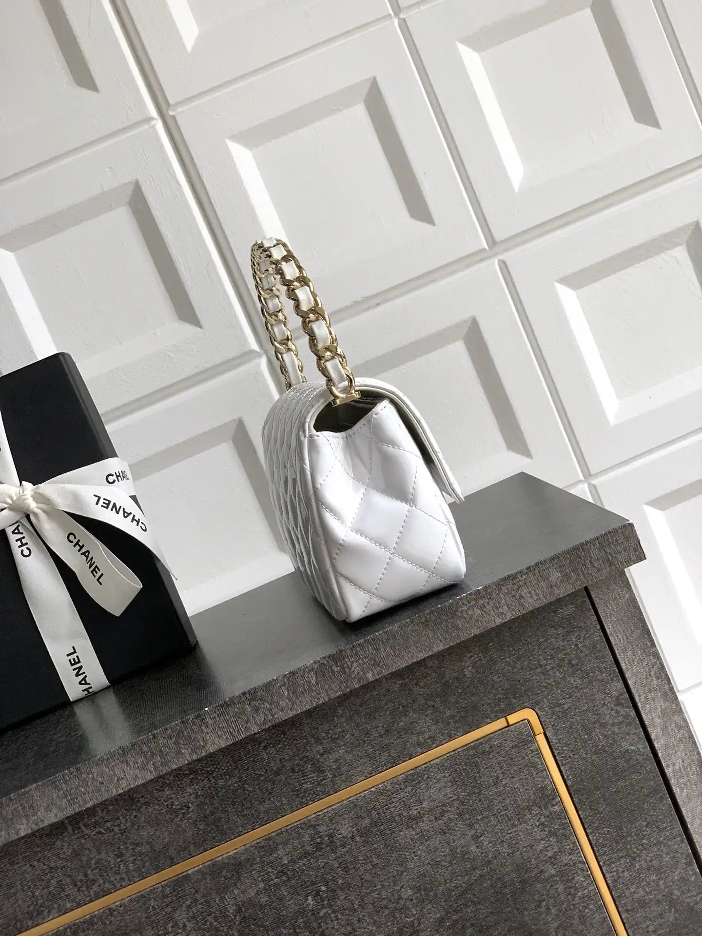 Chanel Evening with Handle Bag Patent leather AS6675 White