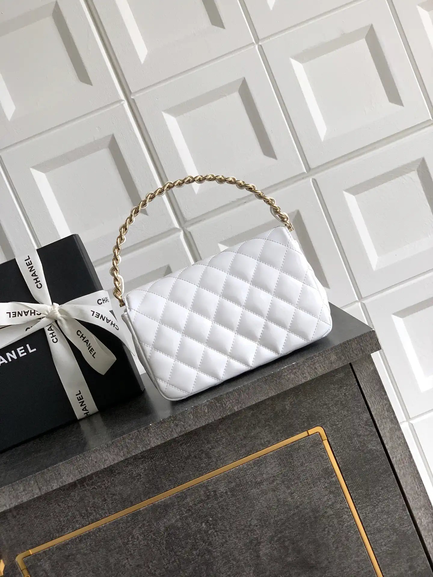 Chanel Evening with Handle Bag Patent leather AS6675 White