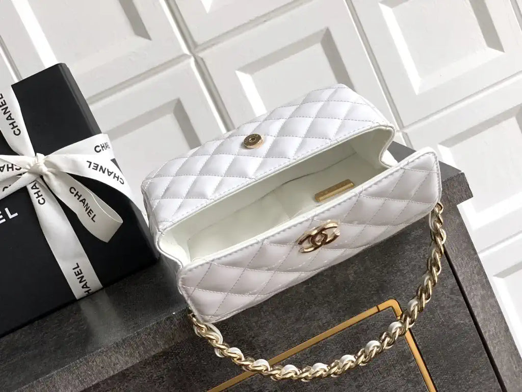 Chanel Evening with Handle Bag Patent leather AS6675 White