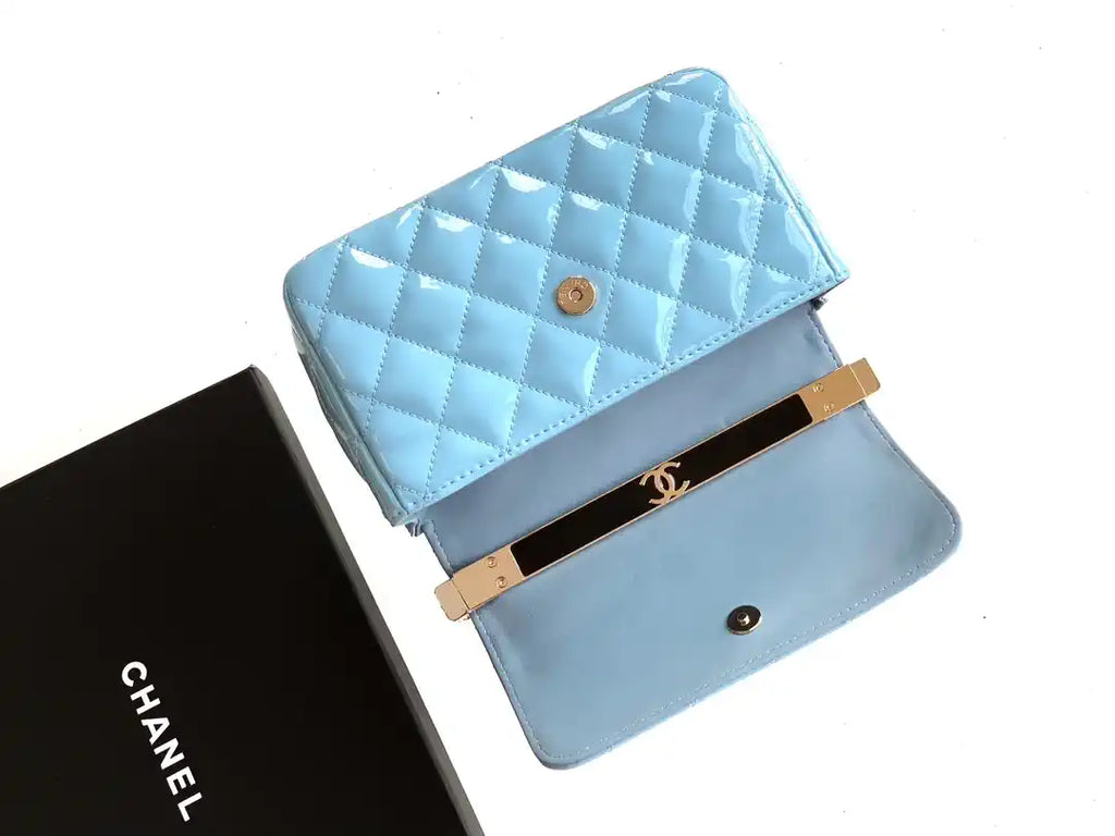 Chanel Evening with Handle Bag Patent leather AS6675 Blue