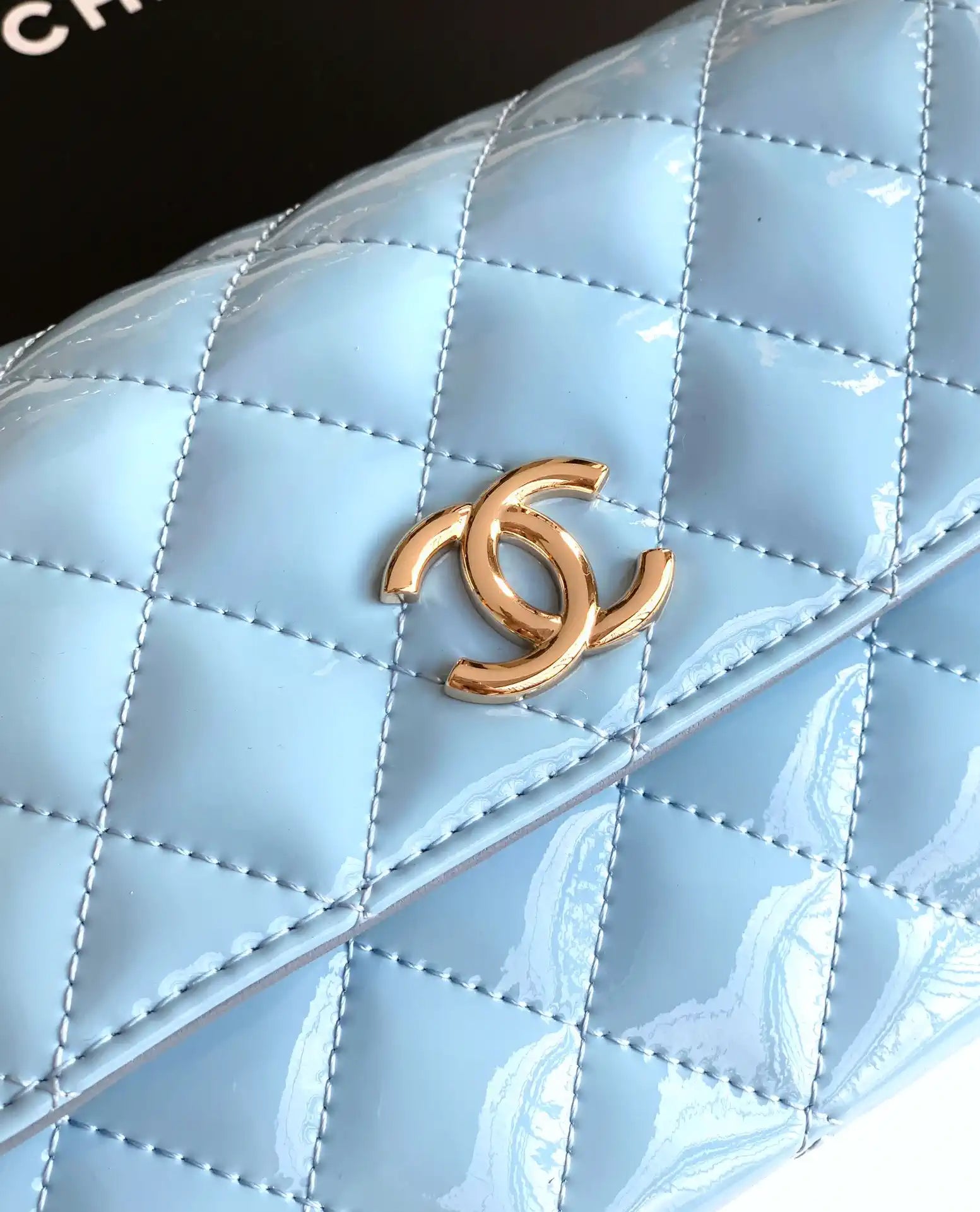 Chanel Evening with Handle Bag Patent leather AS6675 Blue