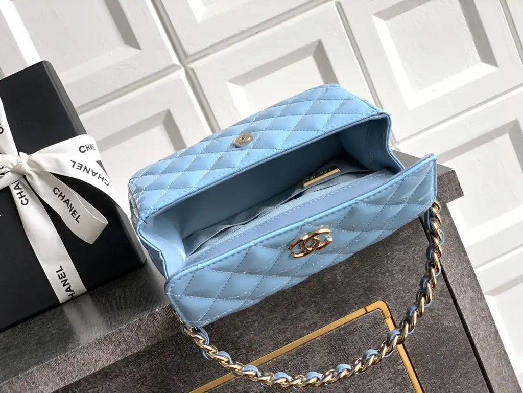 Chanel Evening with Handle Bag Patent leather AS6675 Blue