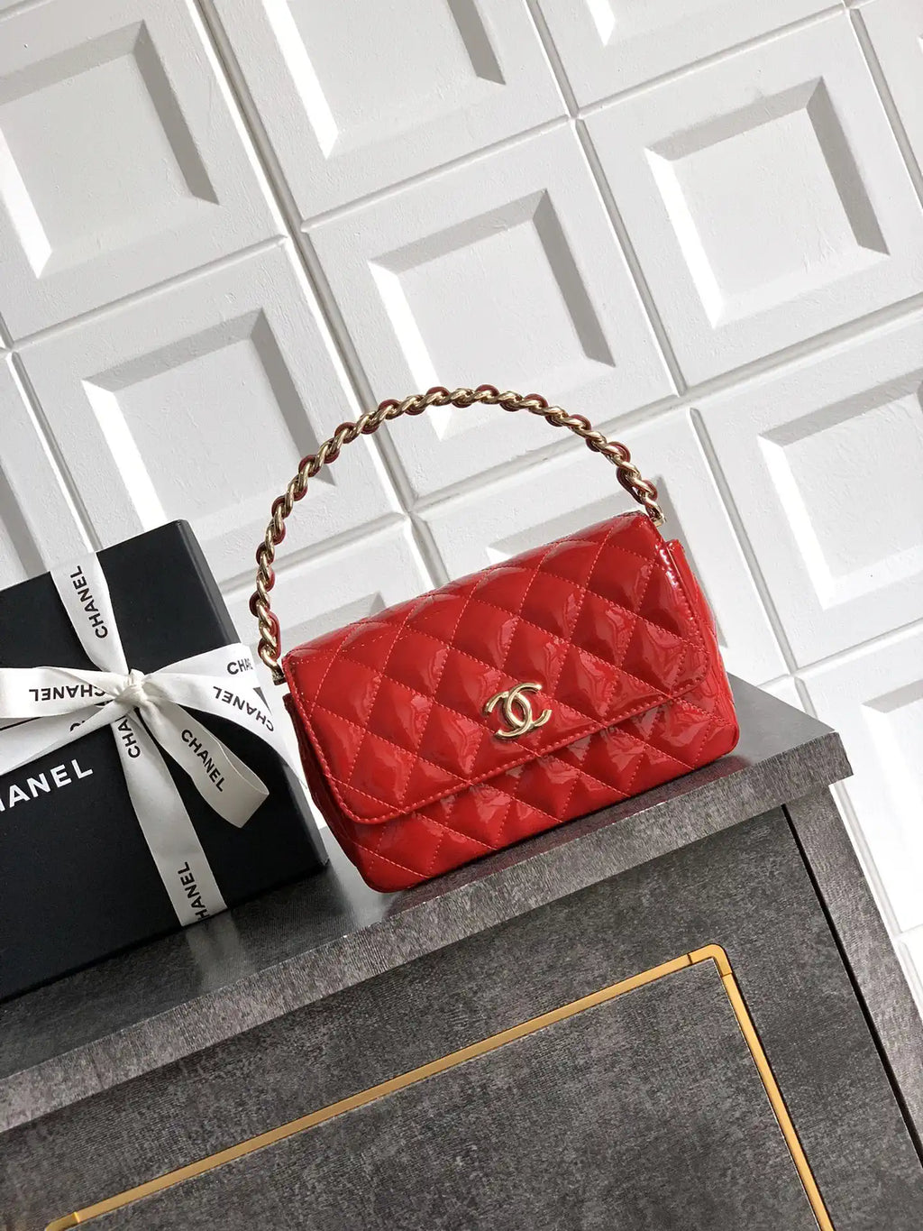 Chanel Evening with Handle Bag Patent leather AS6675 Red