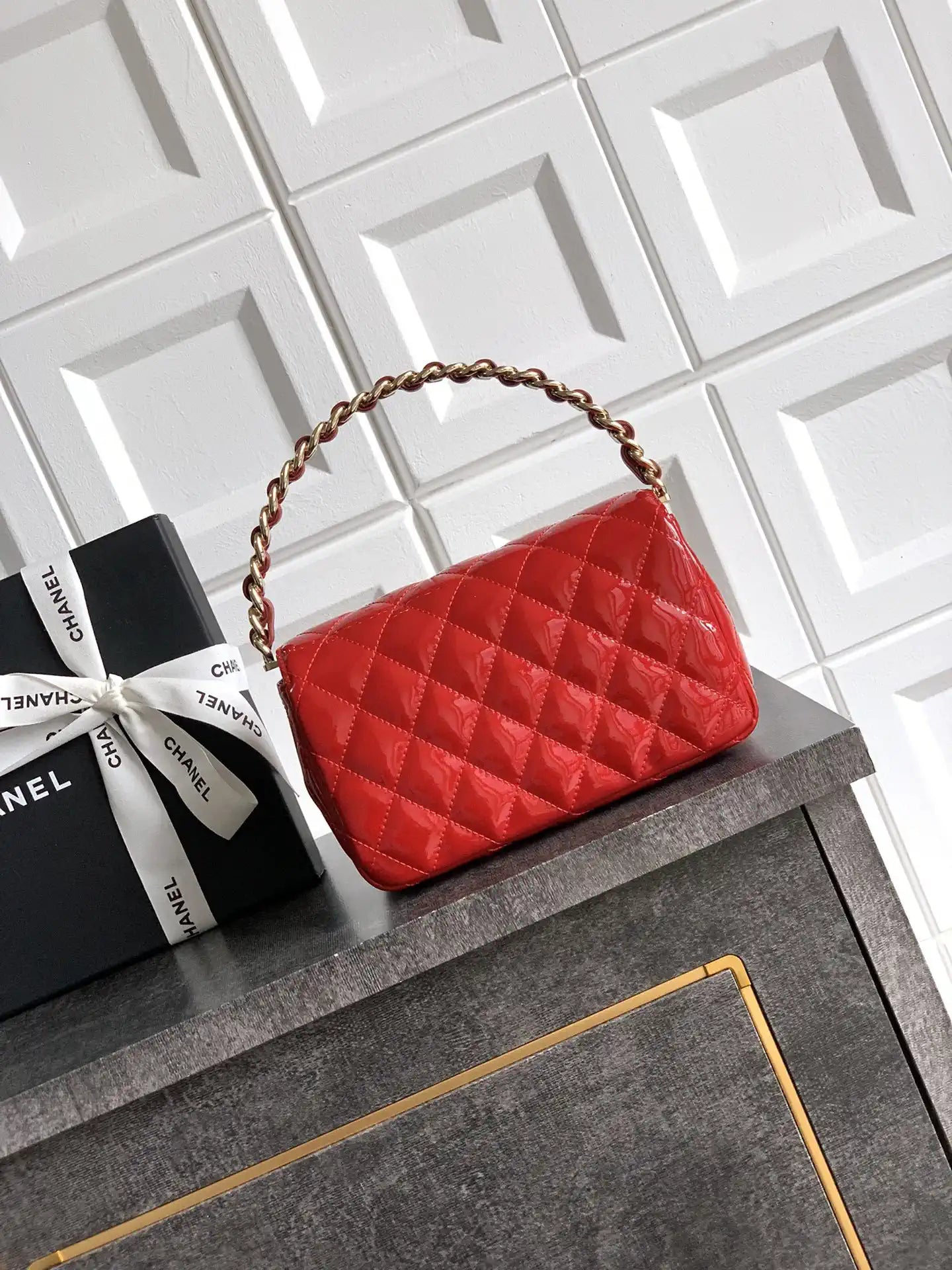 Chanel Evening with Handle Bag Patent leather AS6675 Red