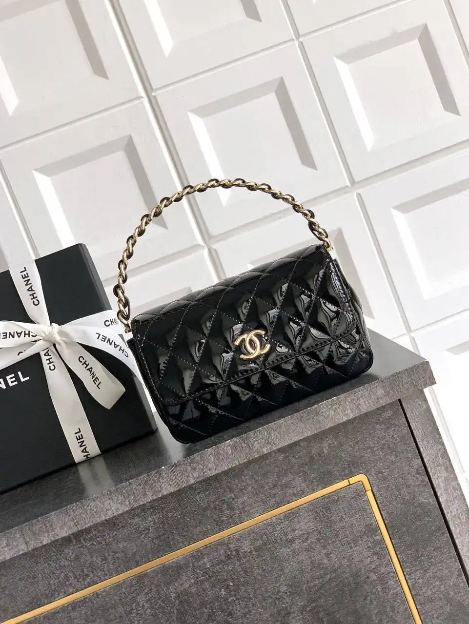 Chanel Evening with Handle Bag Patent leather AS6675 Black