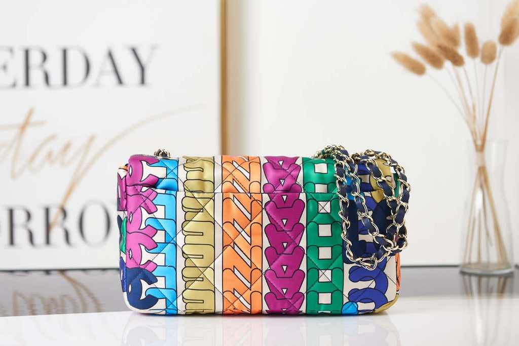 Chanel Flap Bag Printed Fabric Gold Tone Metal AS2897 Multicolor