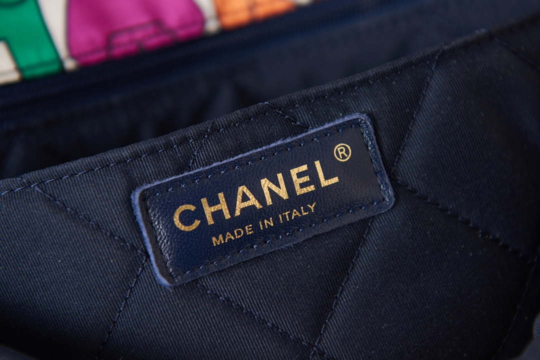 Chanel Flap Bag Printed Fabric Gold Tone Metal AS2897 Multicolor