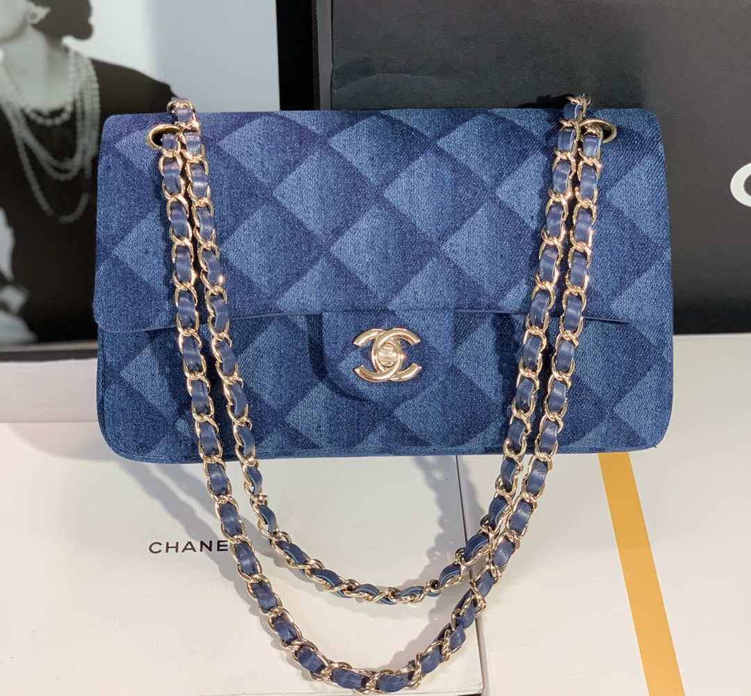 Chanel Flap Classic bag Denim Blue A01112 Gold - Default Title - View 1