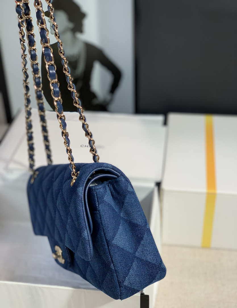 Chanel Flap Classic bag Denim Blue A01112 Gold - Default Title - View 3