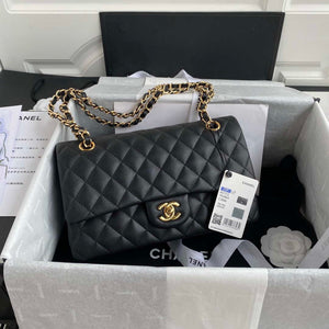 Chanel Flap Classic bag Grained shiny Calfskin Black A01112 Gold seamless edge - Default Title - View 1