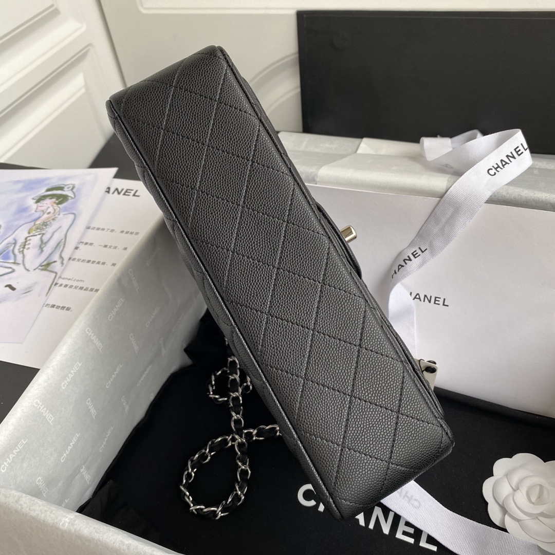 Chanel Flap Classic bag Grained shiny Calfskin Black A01112 Silver seamless edge - Default Title - View 6