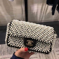 Chanel Flap Handbag Pearl Bag leather Lambskin Gold - Default Title - View 1