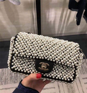 Chanel Flap Handbag Pearl Bag leather Lambskin Gold - Default Title - View 1