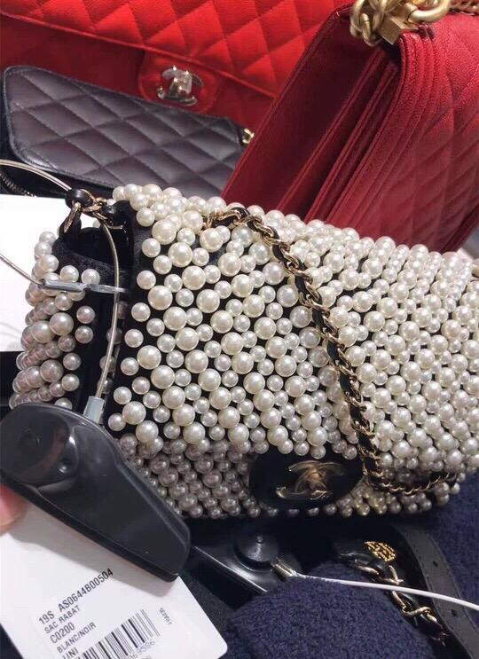 Chanel Flap Handbag Pearl Bag leather Lambskin Gold - Default Title - View 2