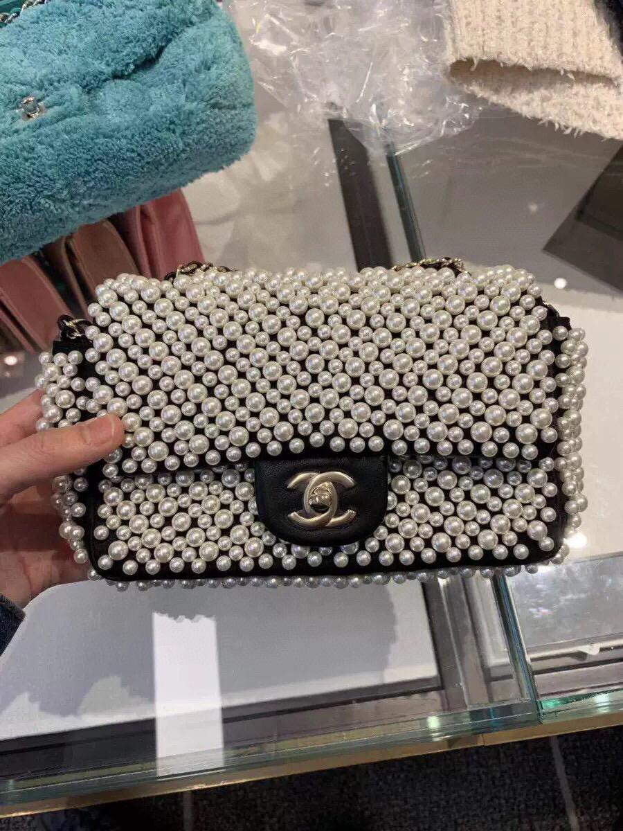 Chanel Flap Handbag Pearl Bag leather Lambskin Gold - Default Title - View 4