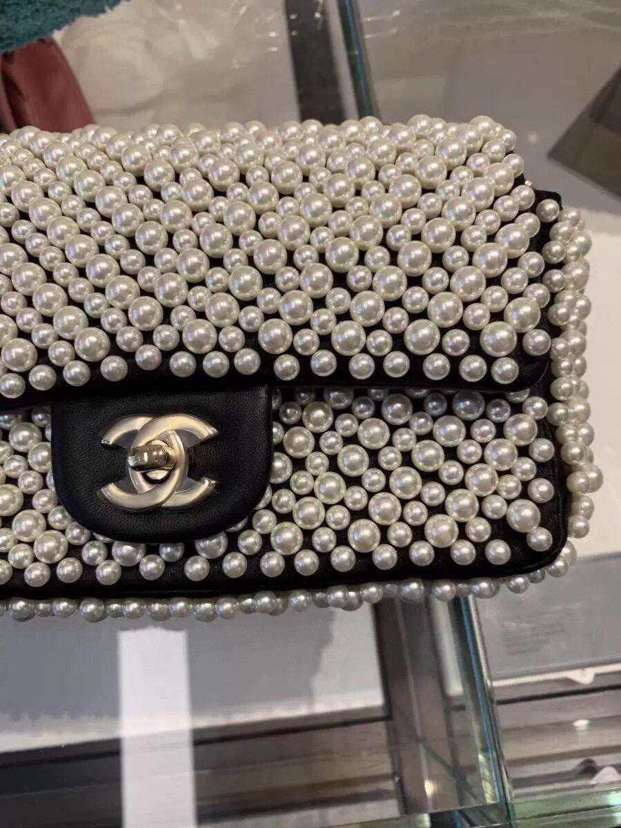 Chanel Flap Handbag Pearl Bag leather Lambskin Gold - Default Title - View 6