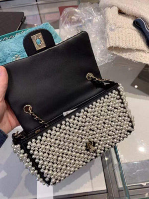 Chanel Flap Handbag Pearl Bag leather Lambskin Gold - Default Title - View 7