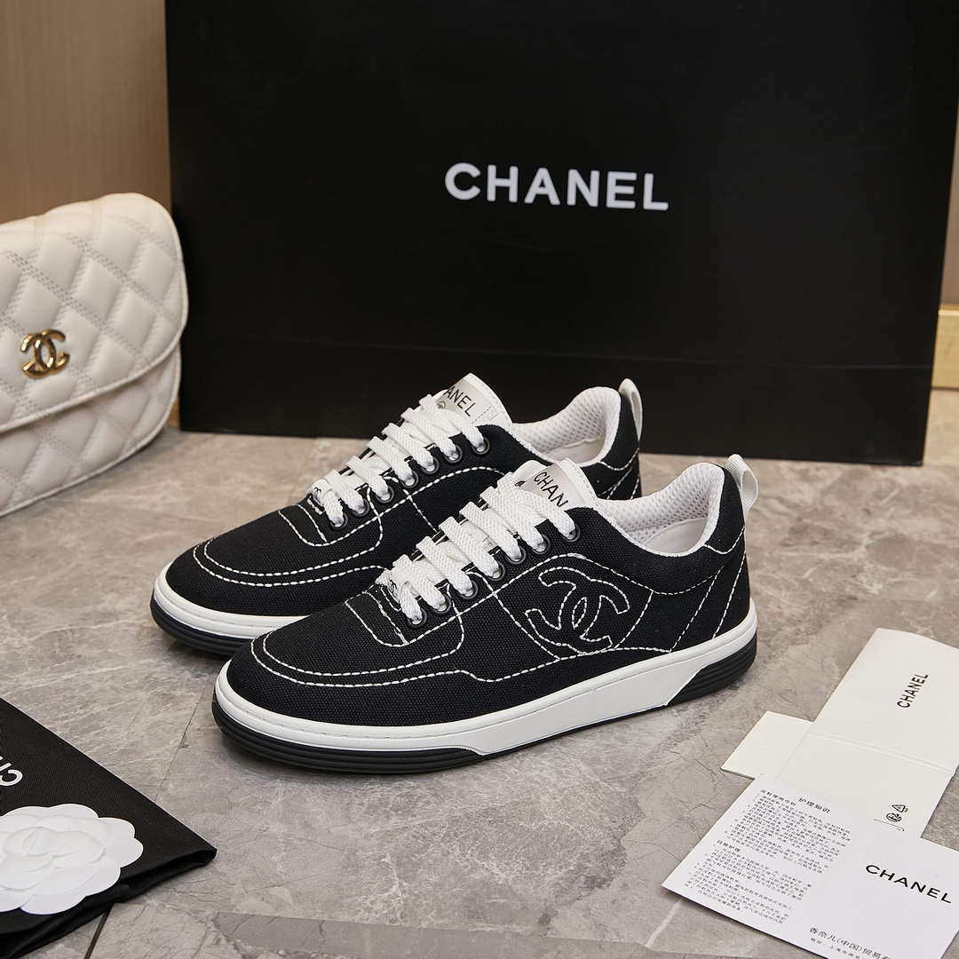 Chanel G46076 Women 24B Trainers Cotton  Black & White C91282