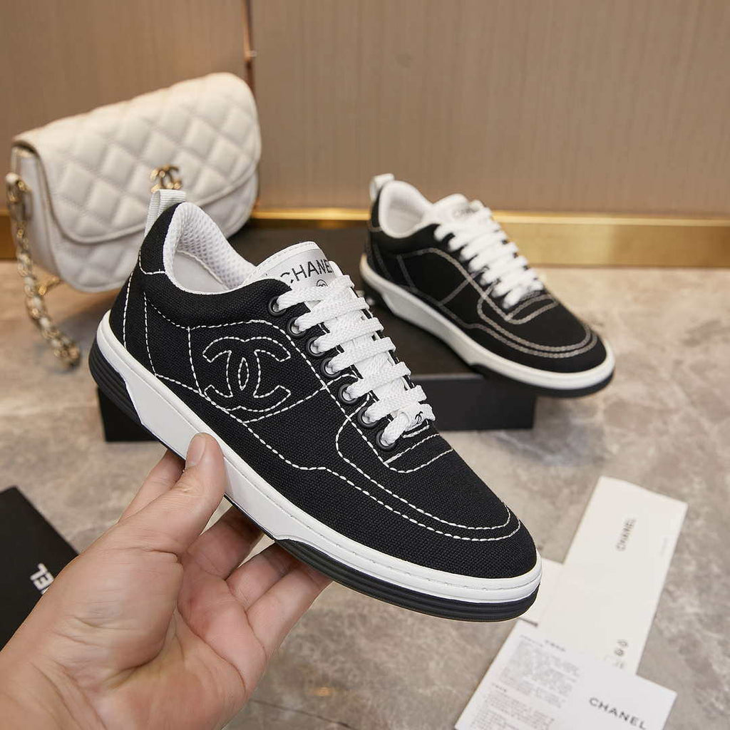 Chanel G46076 Women 24B Trainers Cotton  Black & White C91282