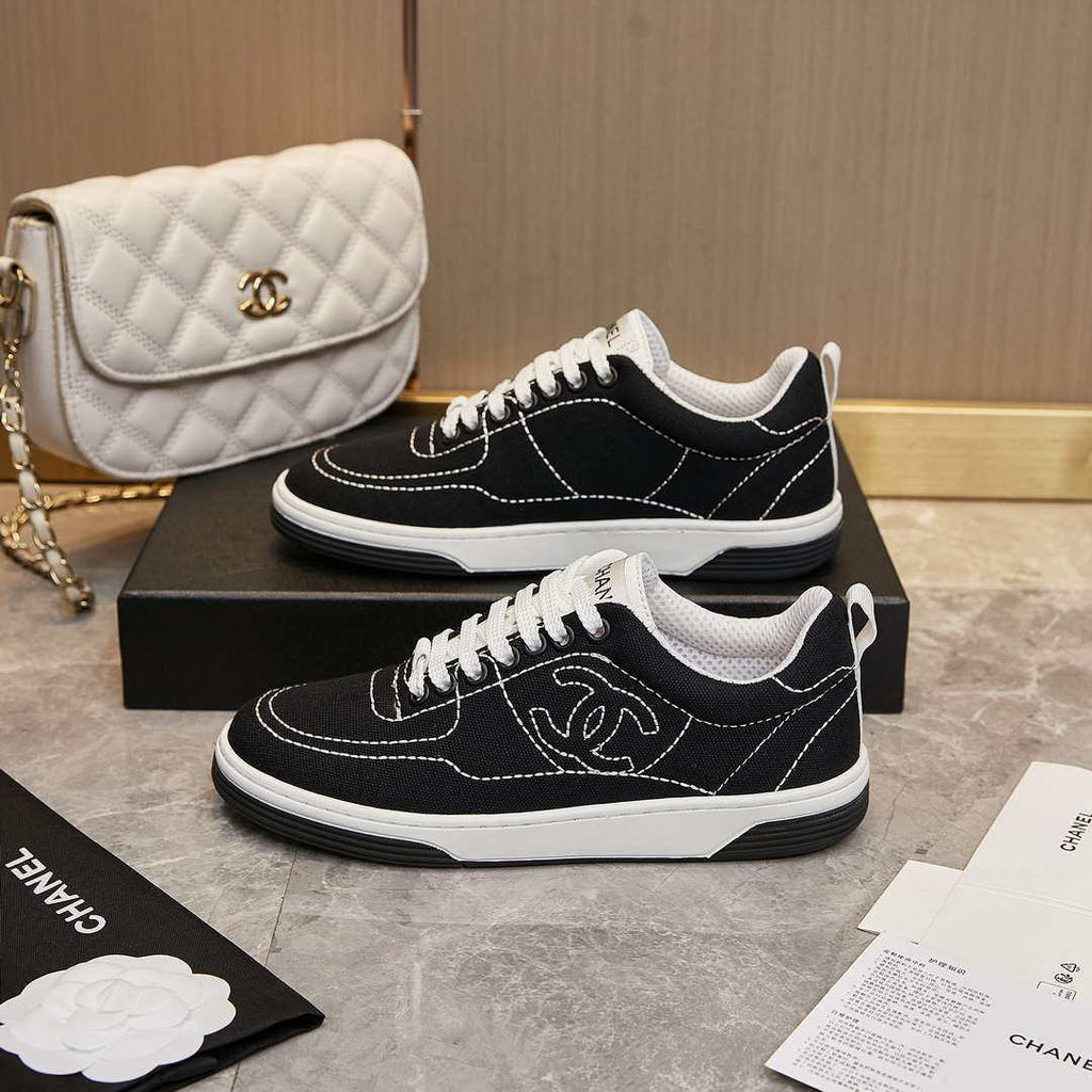 Chanel G46076 Women 24B Trainers Cotton  Black & White C91282