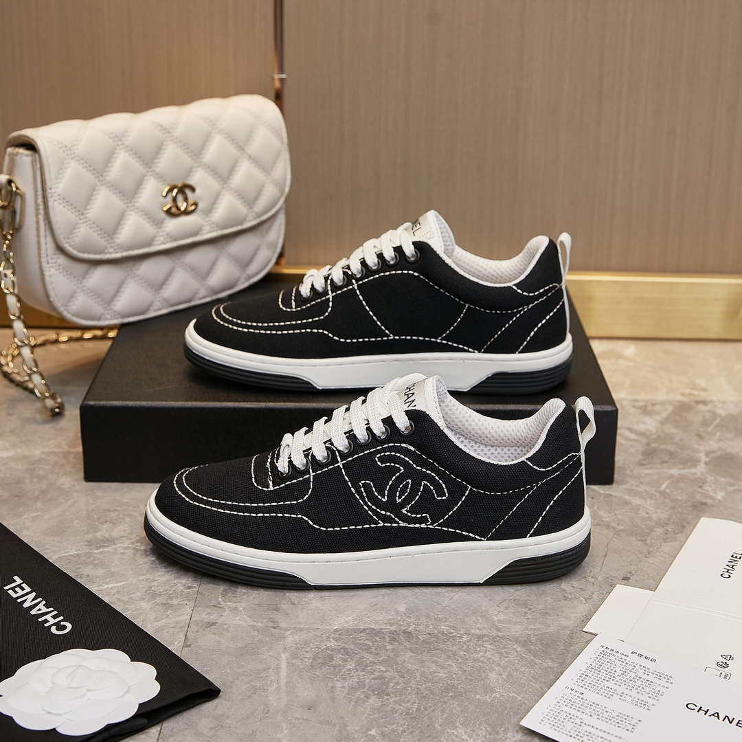 Chanel G46076 Women 24B Trainers Cotton  Black & White C91282