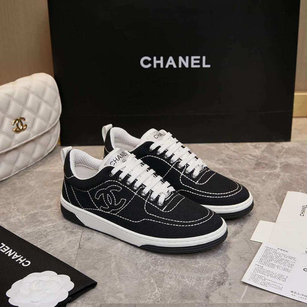 Chanel G46076 Women 24B Trainers Cotton  Black & White C91282
