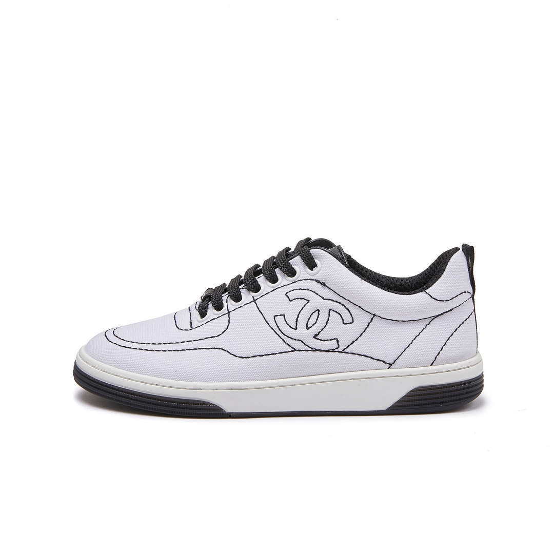 Chanel G46076 Women 24B Trainers Cotton  Black & White C91283 - Fmale-Euro 35=US 4 - View 1