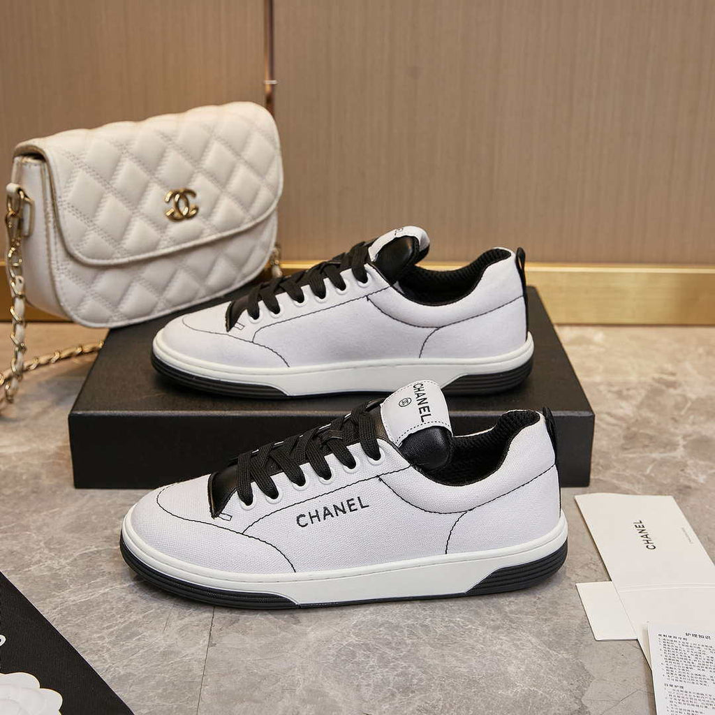 Chanel G46076 Women 24B Trainers Cotton  Black & White C91284