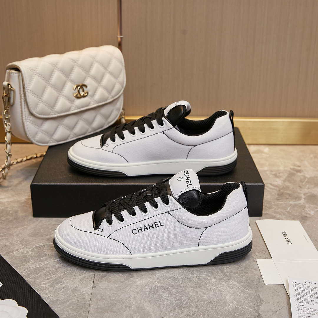 Chanel G46076 Women 24B Trainers Cotton  Black & White C91284