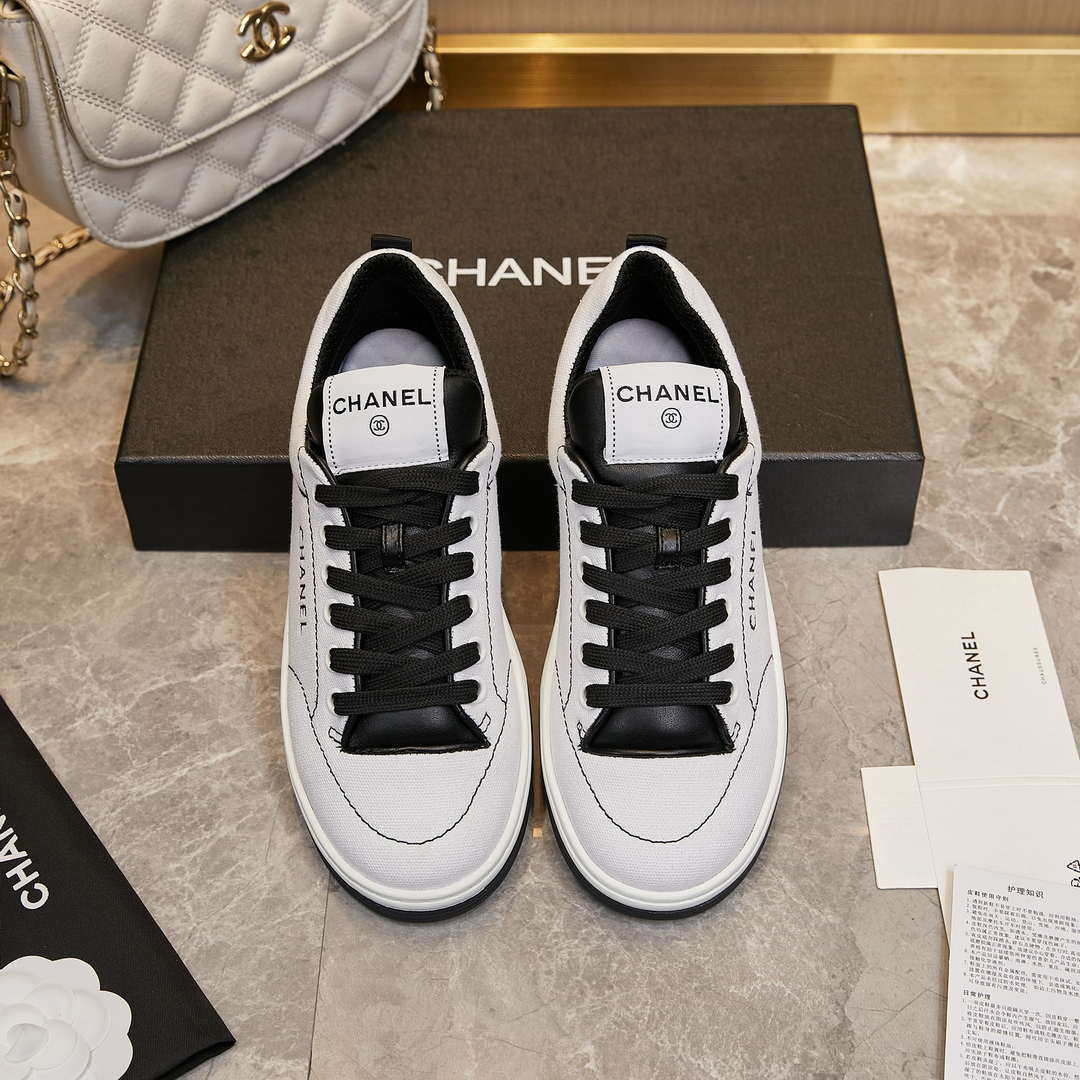 Chanel G46076 Women 24B Trainers Cotton  Black & White C91284