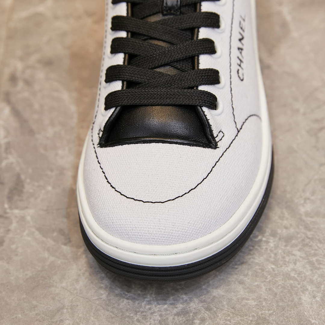 Chanel G46076 Women 24B Trainers Cotton  Black & White C91284