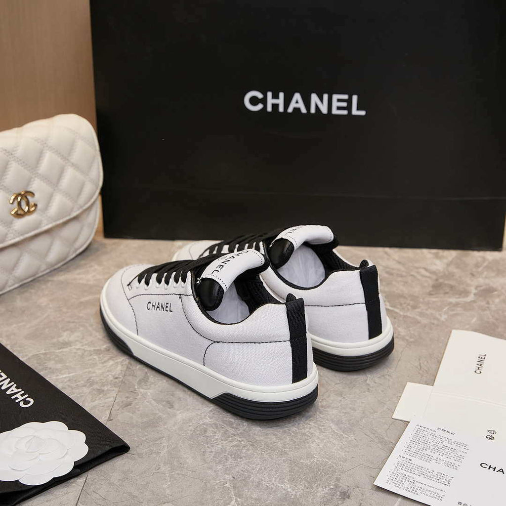Chanel G46076 Women 24B Trainers Cotton  Black & White C91284
