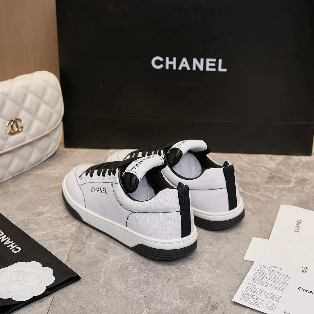 Chanel G46076 Women 24B Trainers Cotton  Black & White C91284