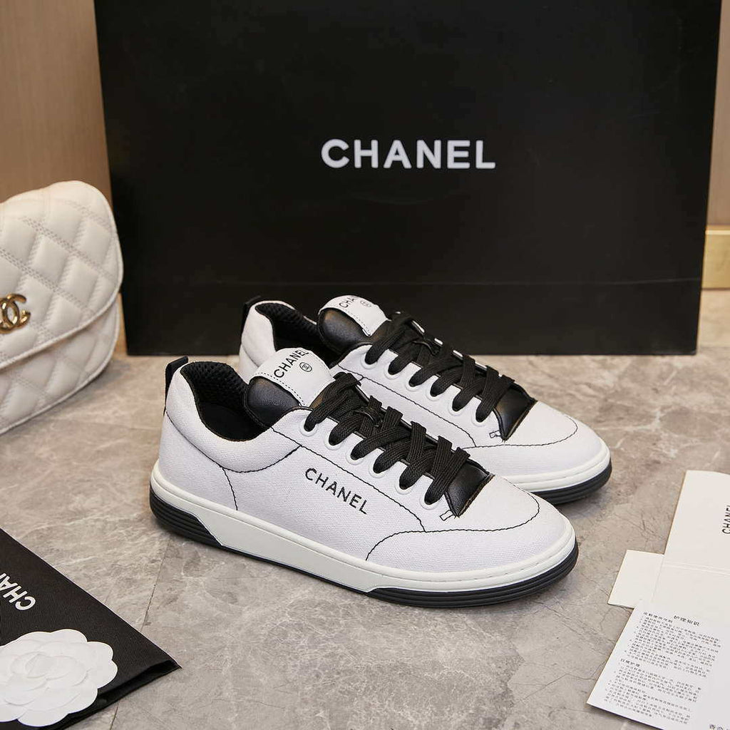Chanel G46076 Women 24B Trainers Cotton  Black & White C91284
