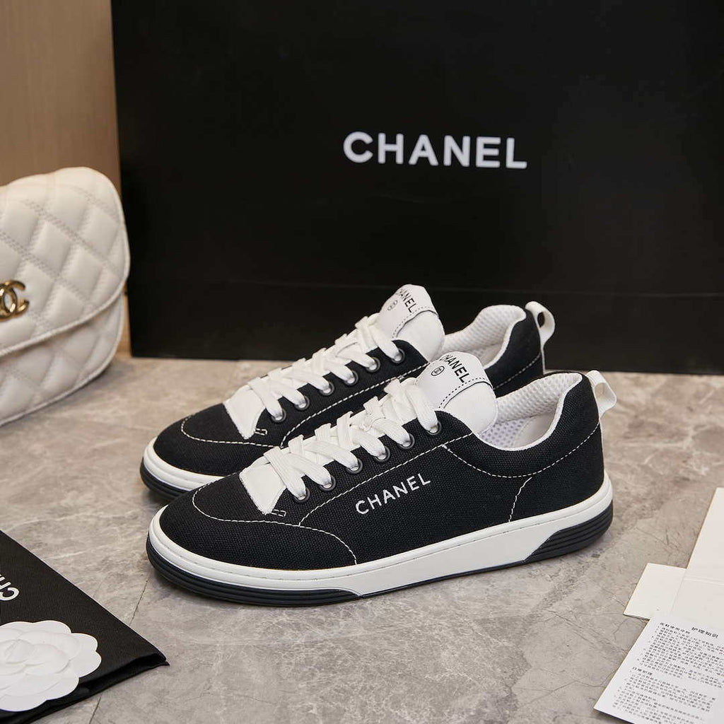 Chanel G46076 Women 24B Trainers Cotton  Black & White C91285