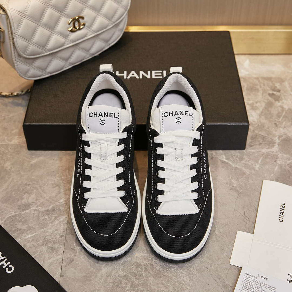 Chanel G46076 Women 24B Trainers Cotton  Black & White C91285