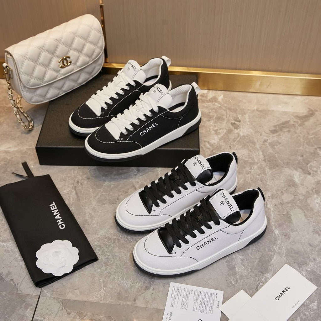 Chanel G46076 Women 24B Trainers Cotton  Black & White C91285