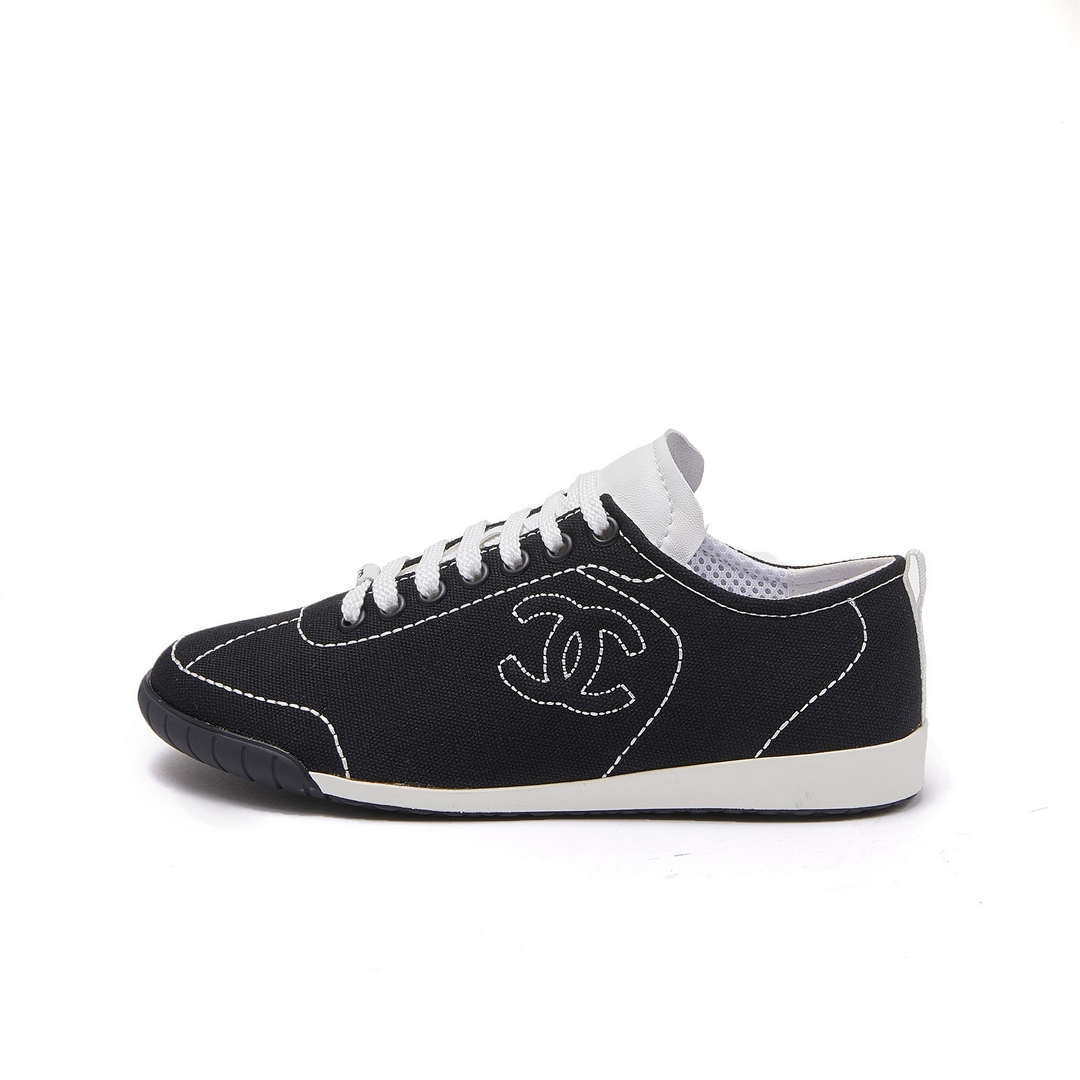 Chanel G46076 Women 24B Trainers Cotton  Black & White C91286