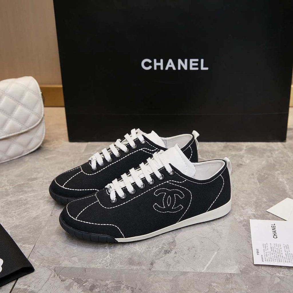 Chanel G46076 Women 24B Trainers Cotton  Black & White C91286