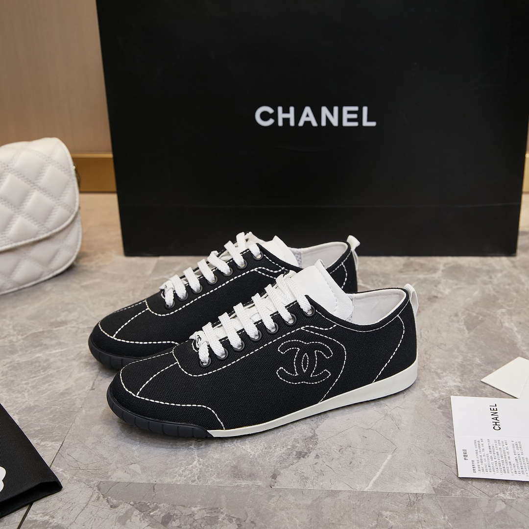 Chanel G46076 Women 24B Trainers Cotton  Black & White C91286