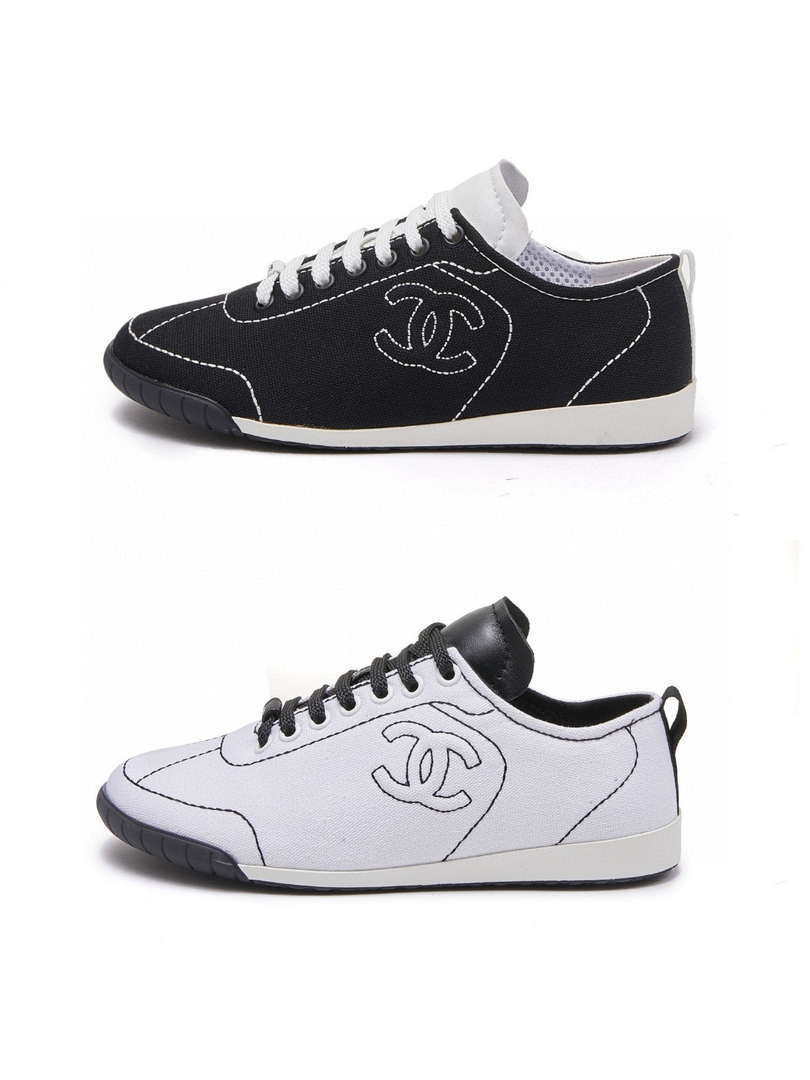 Chanel G46076 Women 24B Trainers Cotton  Black & White C91286
