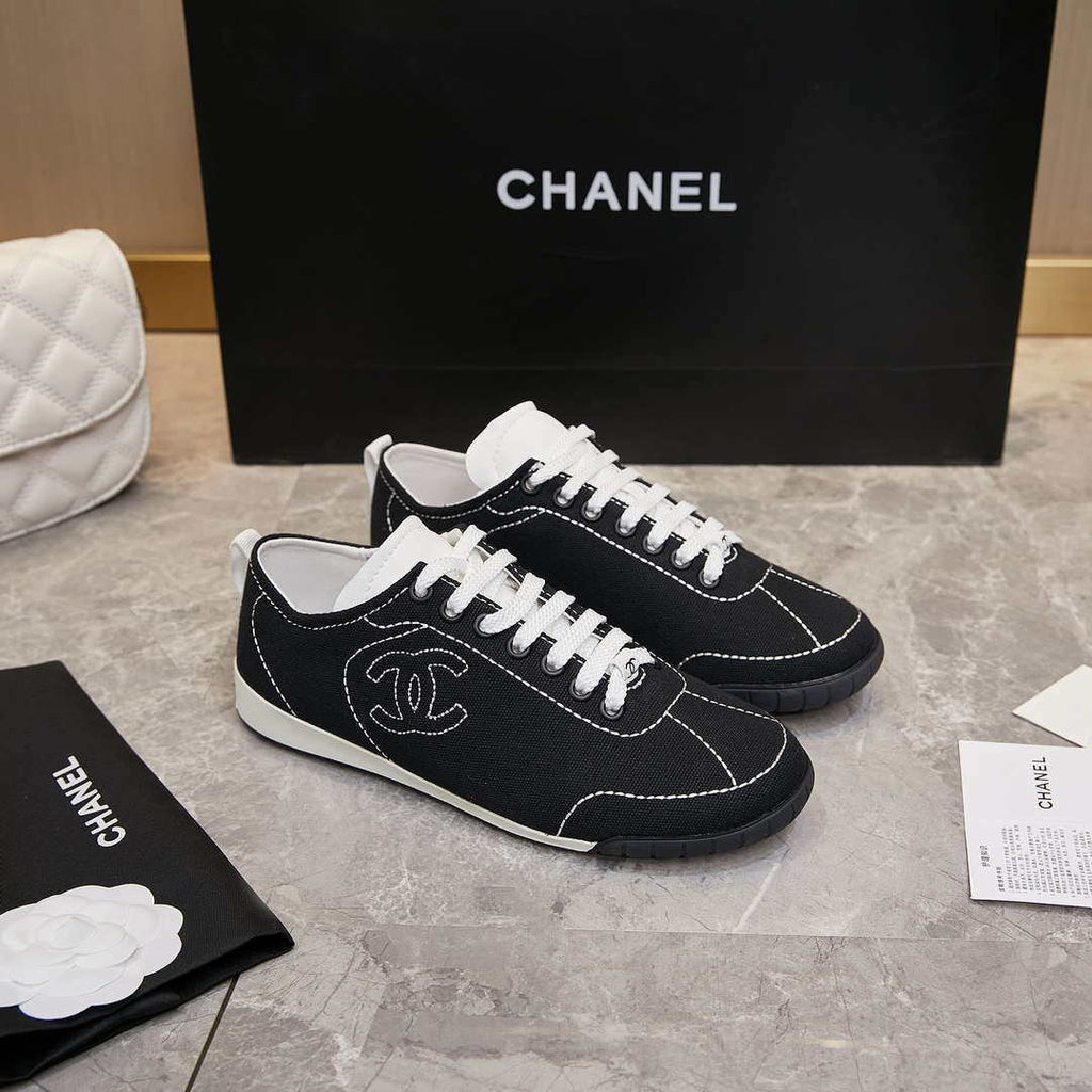 Chanel G46076 Women 24B Trainers Cotton  Black & White C91286