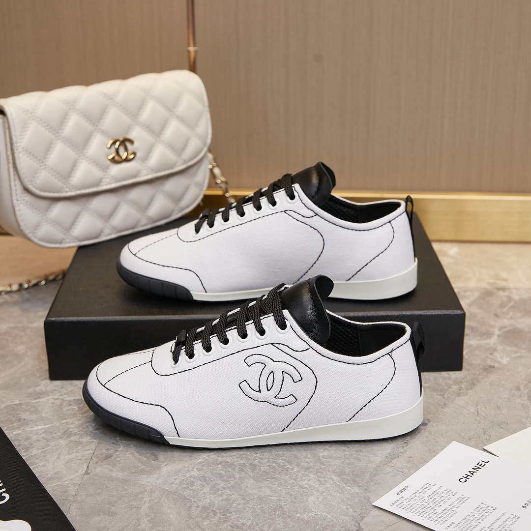 Chanel G46076 Women 24B Trainers Cotton  Black & White C91287