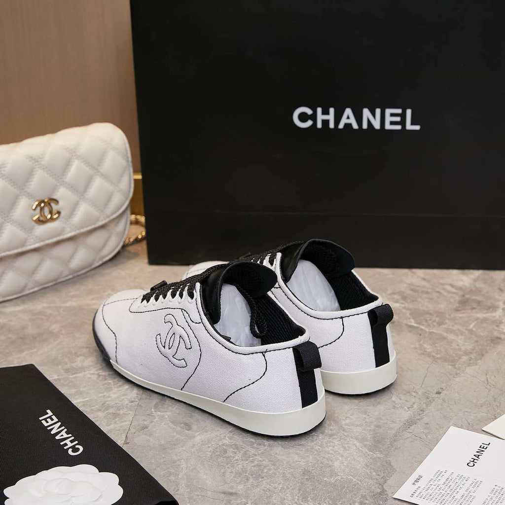 Chanel G46076 Women 24B Trainers Cotton  Black & White C91287