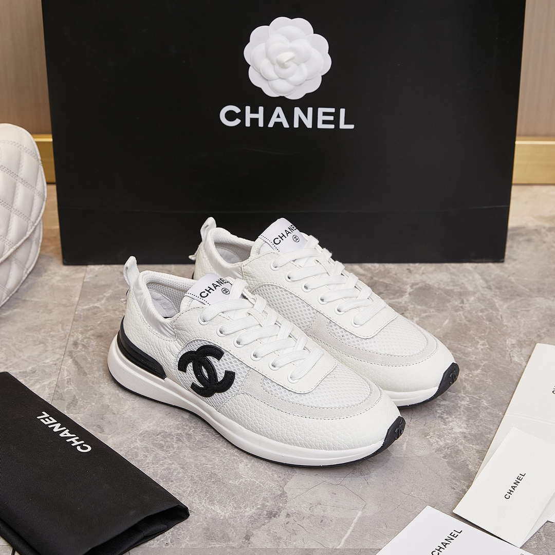 Chanel G46076 Women 24B Trainers Grained Calfskin Black & White C91288