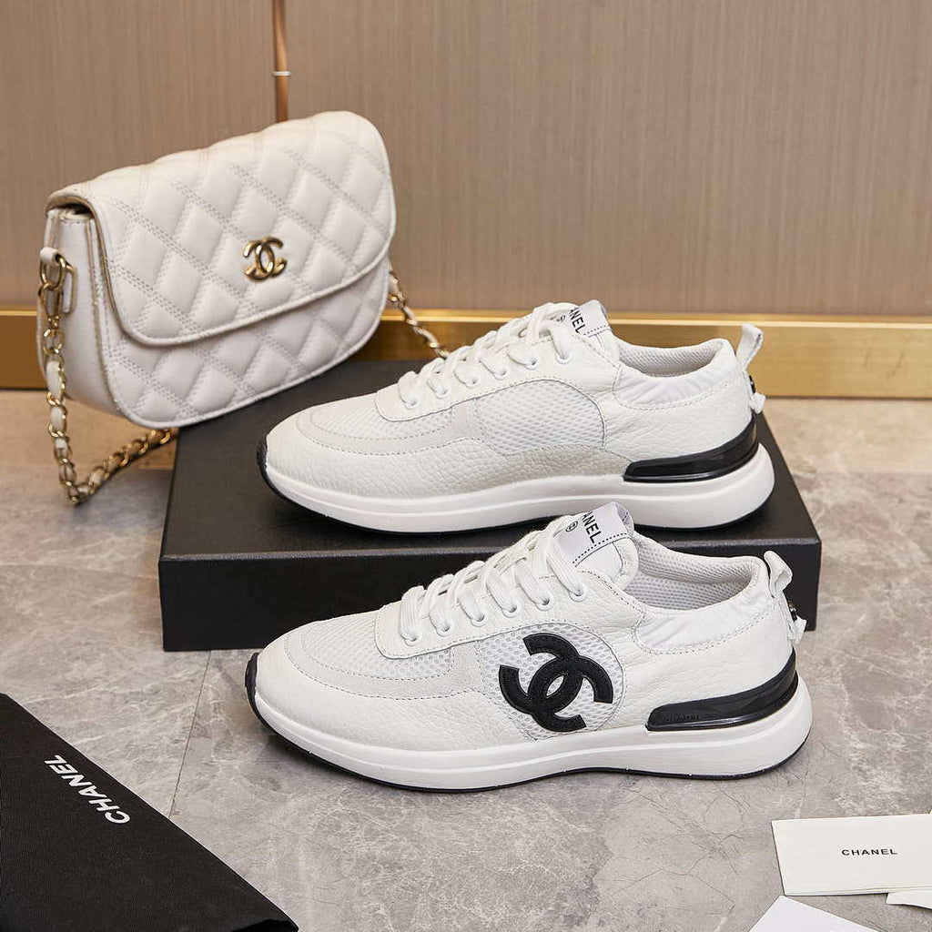 Chanel G46076 Women 24B Trainers Grained Calfskin Black & White C91288