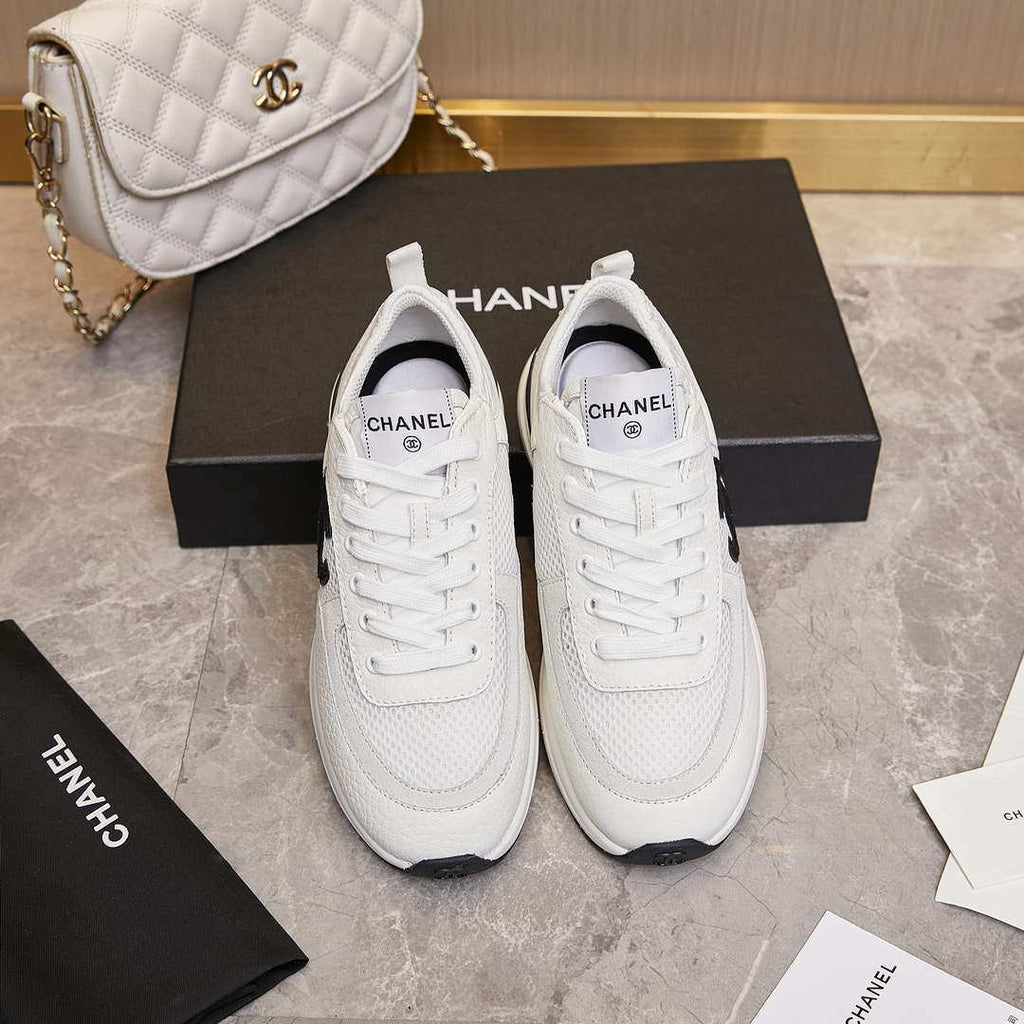 Chanel G46076 Women 24B Trainers Grained Calfskin Black & White C91288