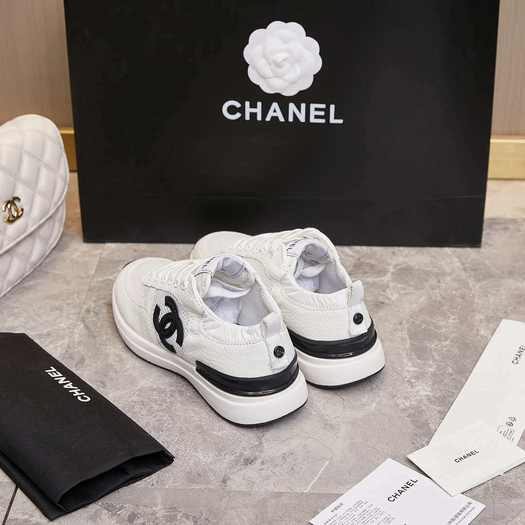 Chanel G46076 Women 24B Trainers Grained Calfskin Black & White C91288